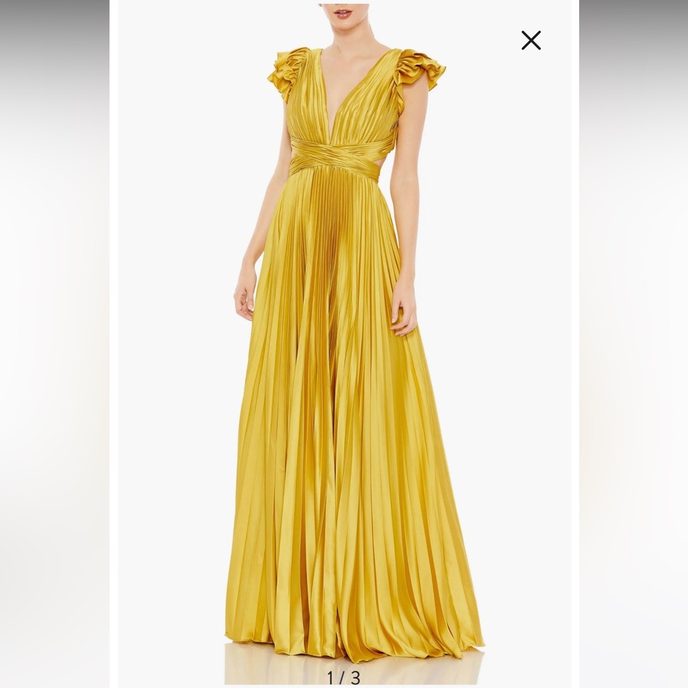 Pleated Ruffled Cap Sleeve Cut Out Lace Up Gown - Picture 4 of 6